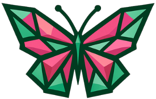 Logo de l'entreprise BALAFENNAAT-animations ludiques représentant un papillon rose et vert de forme géométrique